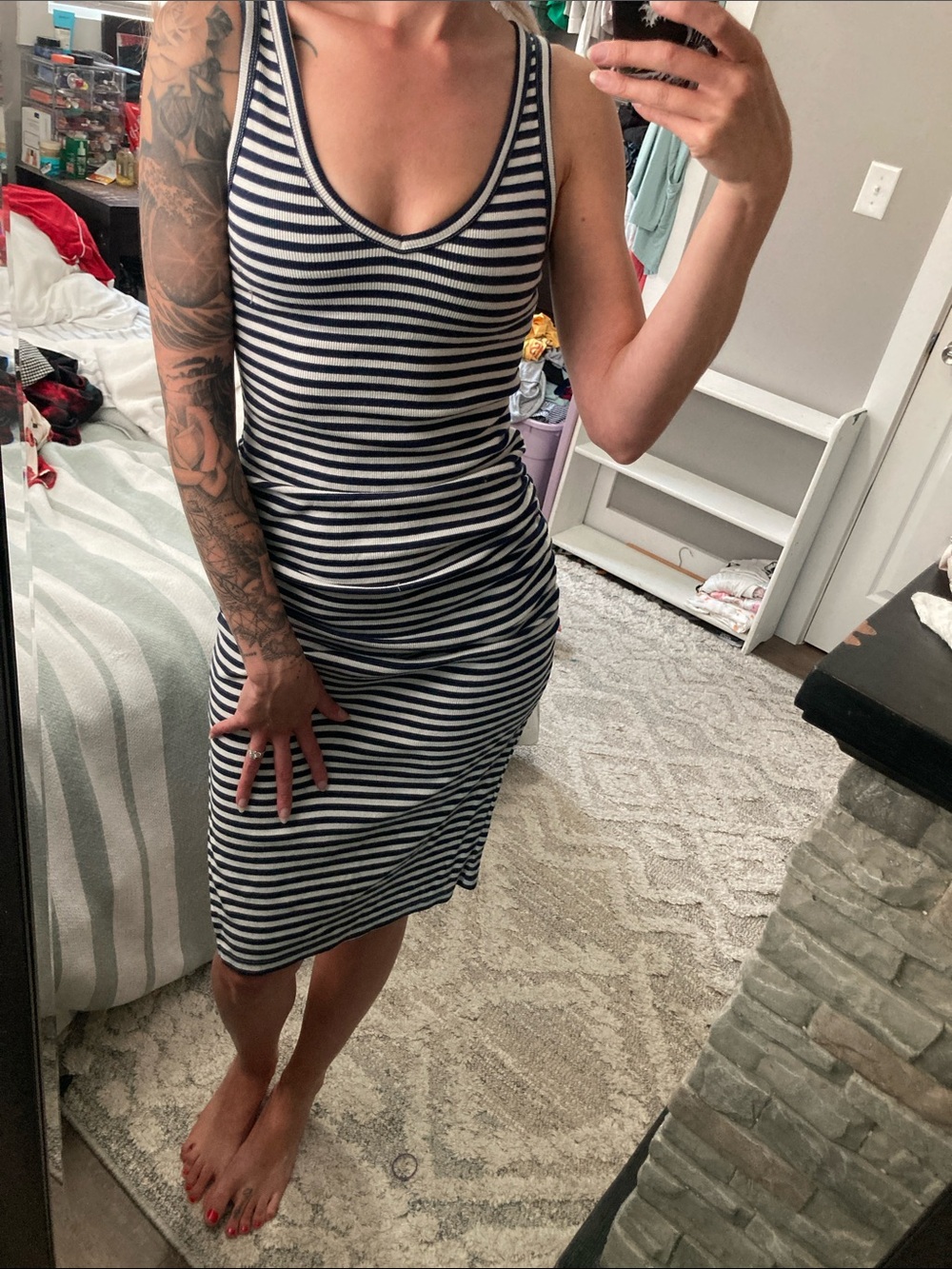 a new day Navy and White Striped Tank Midi Dress